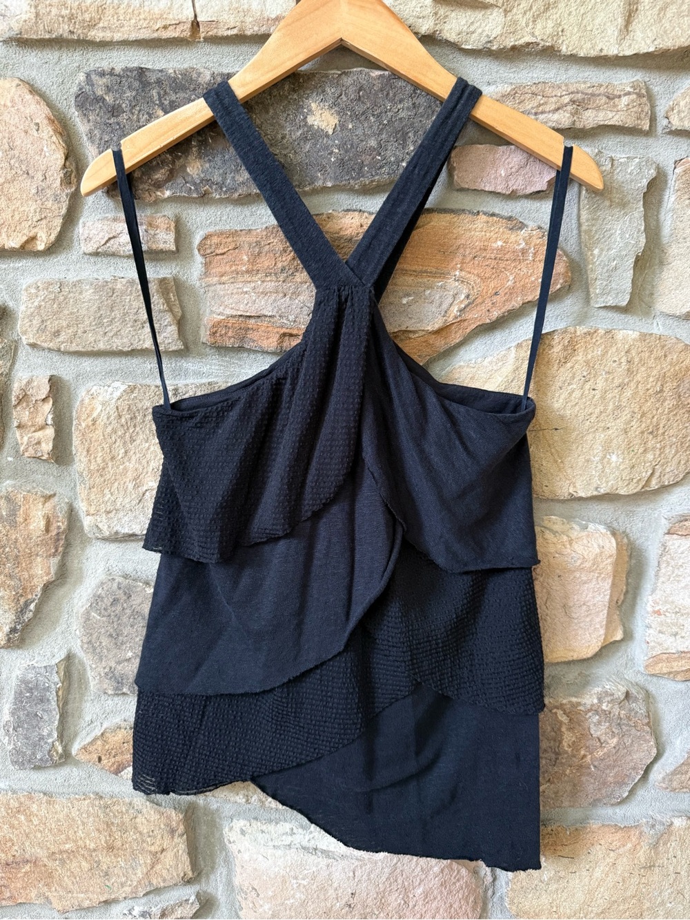Vanessa Virginia Anthropologie Black Ruffled Crossback Cami Top - Women